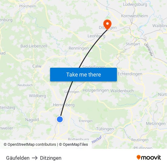 Gäufelden to Ditzingen map