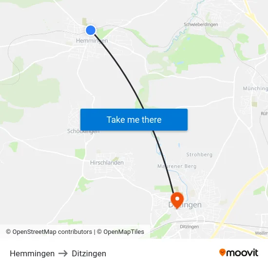 Hemmingen to Ditzingen map