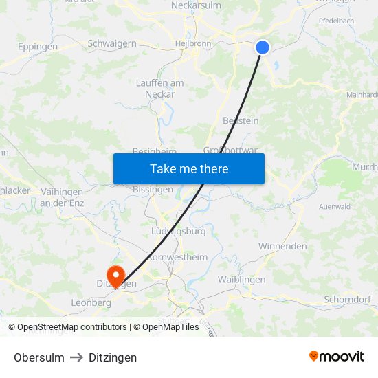 Obersulm to Ditzingen map