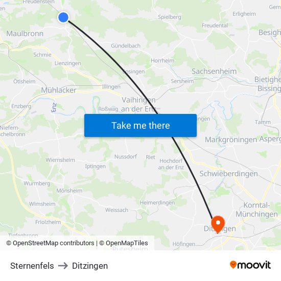 Sternenfels to Ditzingen map
