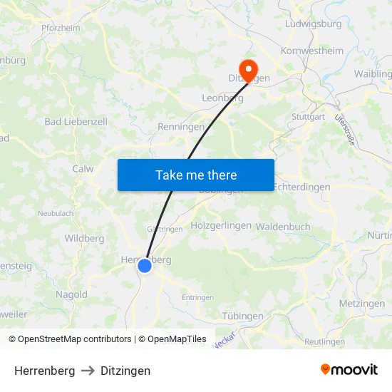 Herrenberg to Ditzingen map