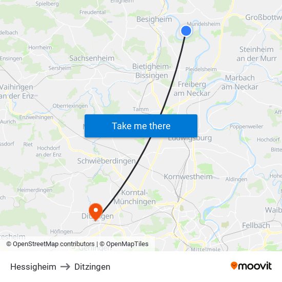 Hessigheim to Ditzingen map
