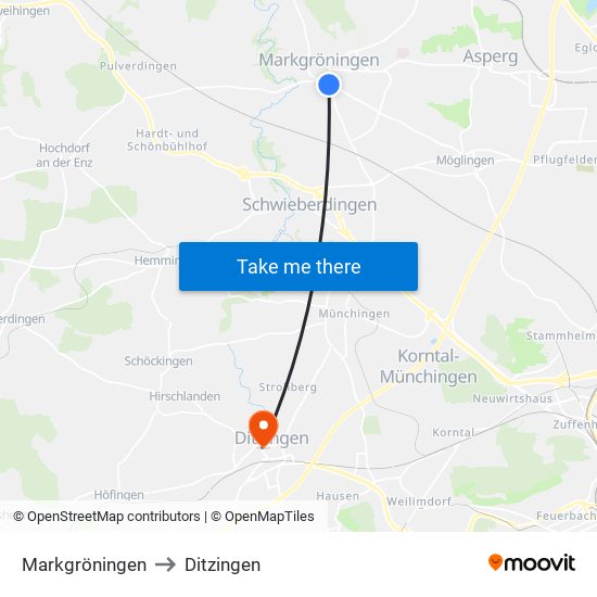 Markgröningen to Ditzingen map