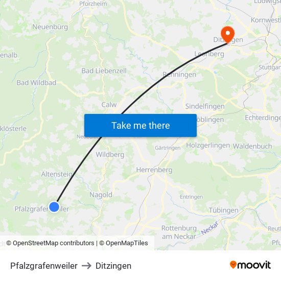 Pfalzgrafenweiler to Ditzingen map