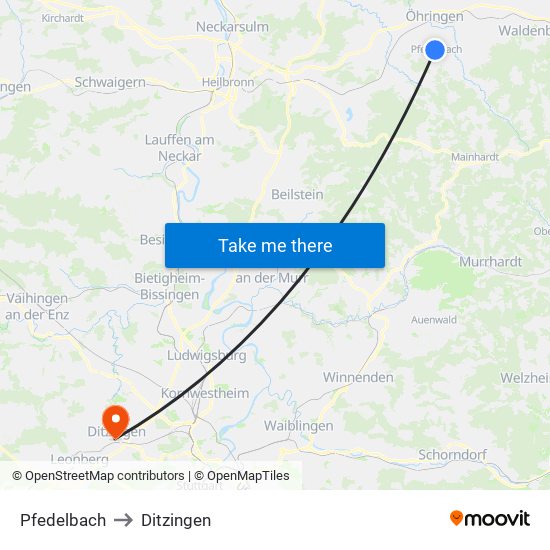 Pfedelbach to Ditzingen map