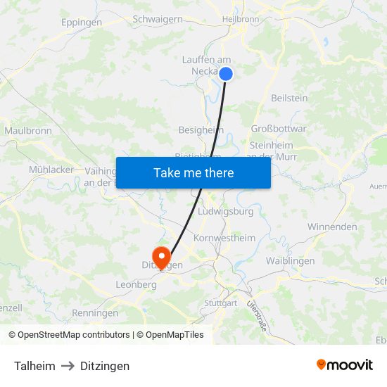 Talheim to Ditzingen map