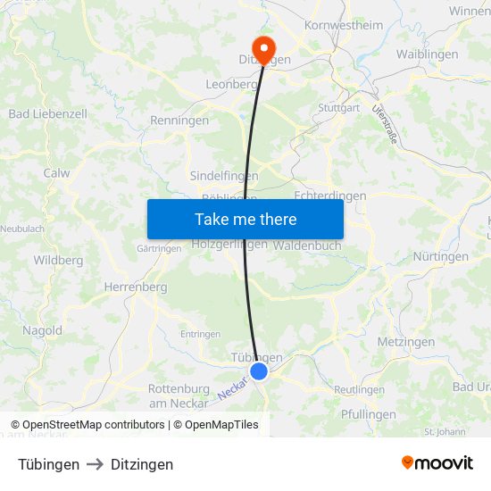 Tübingen to Ditzingen map