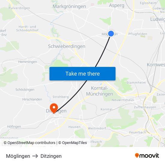 Möglingen to Ditzingen map