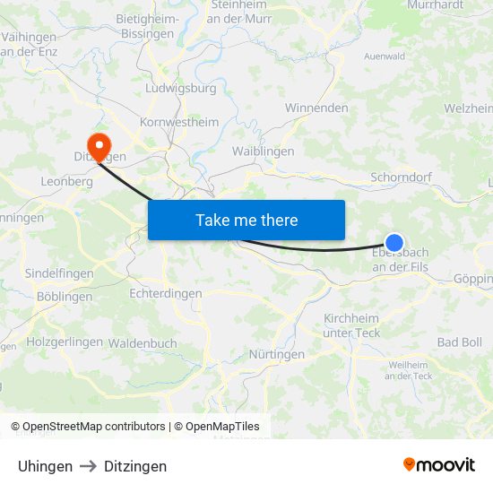 Uhingen to Ditzingen map