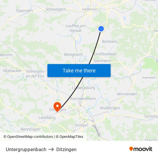 Untergruppenbach to Ditzingen map