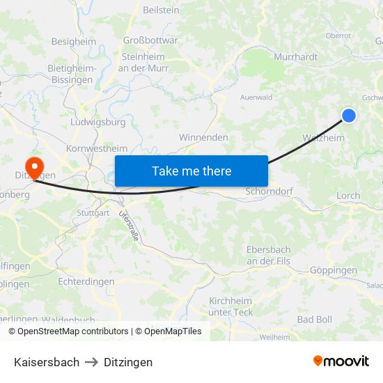 Kaisersbach to Ditzingen map