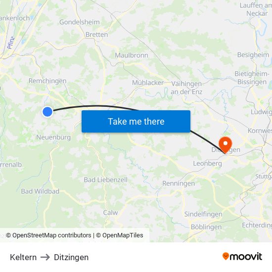 Keltern to Ditzingen map