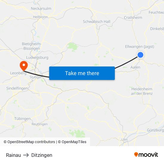 Rainau to Ditzingen map