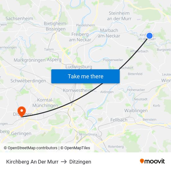 Kirchberg An Der Murr to Ditzingen map