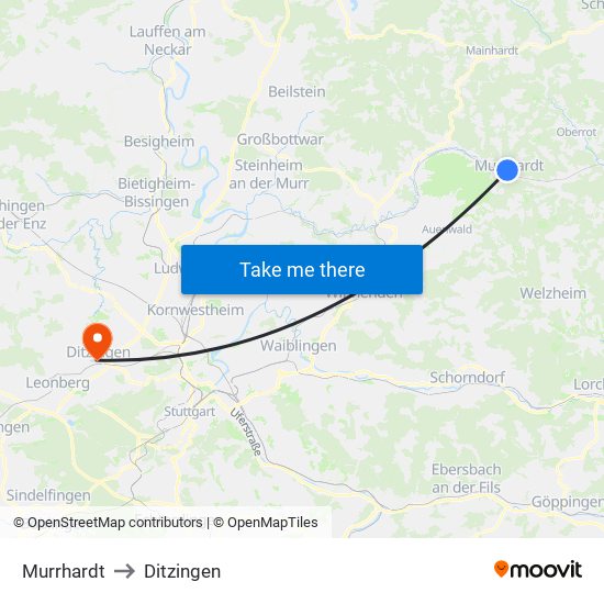 Murrhardt to Ditzingen map