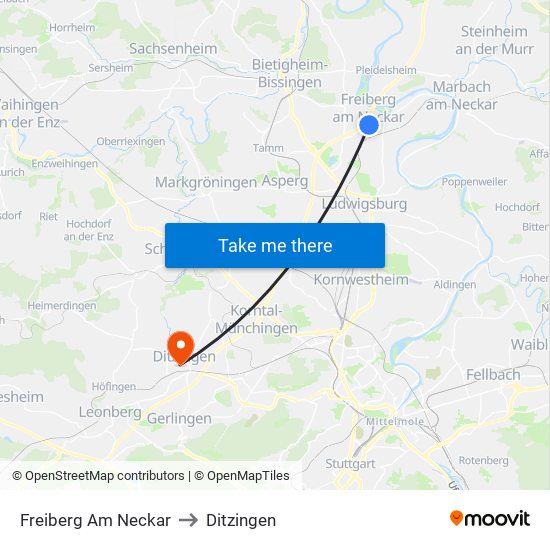 Freiberg Am Neckar to Ditzingen map