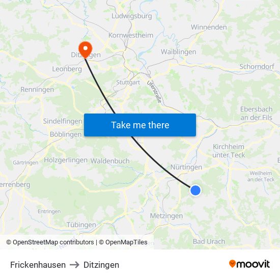 Frickenhausen to Ditzingen map
