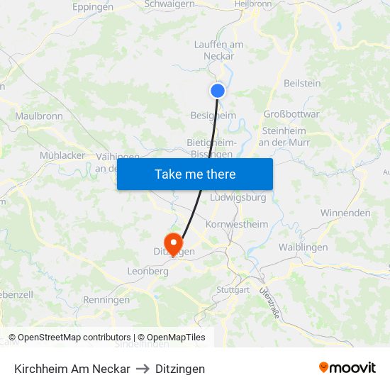 Kirchheim Am Neckar to Ditzingen map