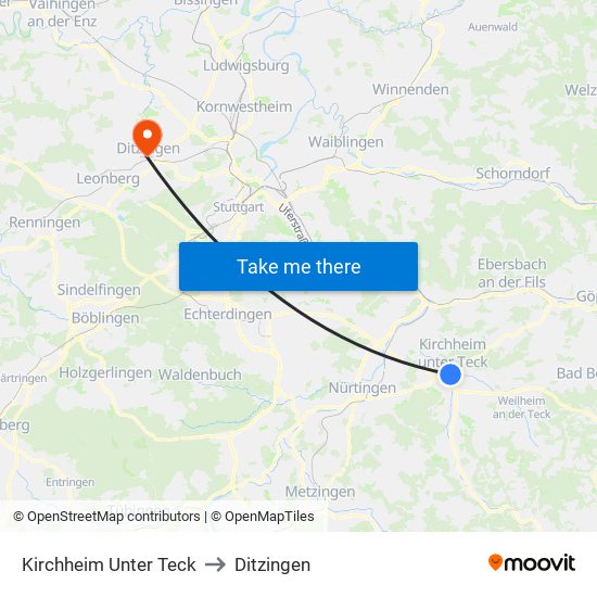 Kirchheim Unter Teck to Ditzingen map