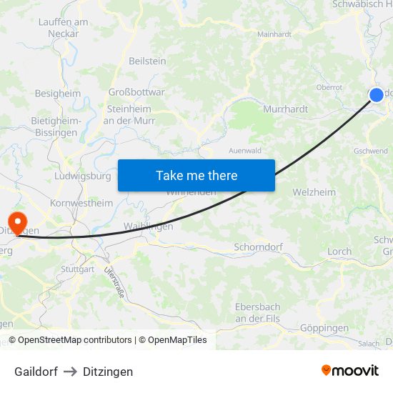 Gaildorf to Ditzingen map