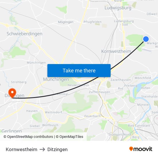 Kornwestheim to Ditzingen map