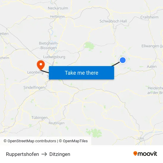 Ruppertshofen to Ditzingen map