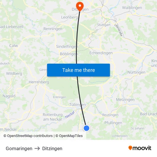 Gomaringen to Ditzingen map