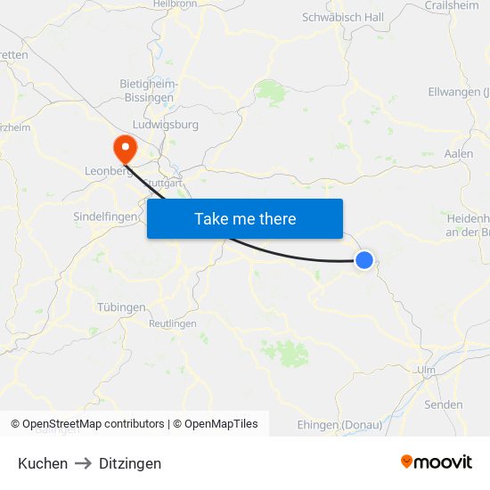 Kuchen to Ditzingen map