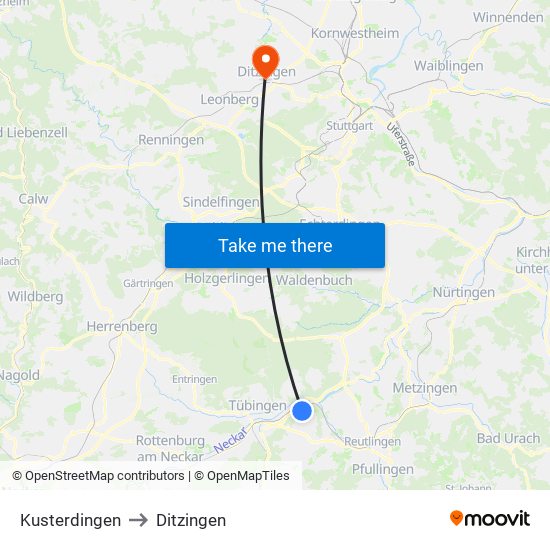 Kusterdingen to Ditzingen map