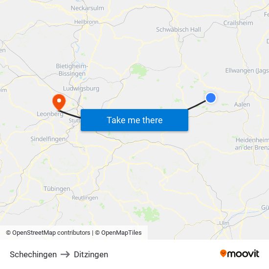 Schechingen to Ditzingen map