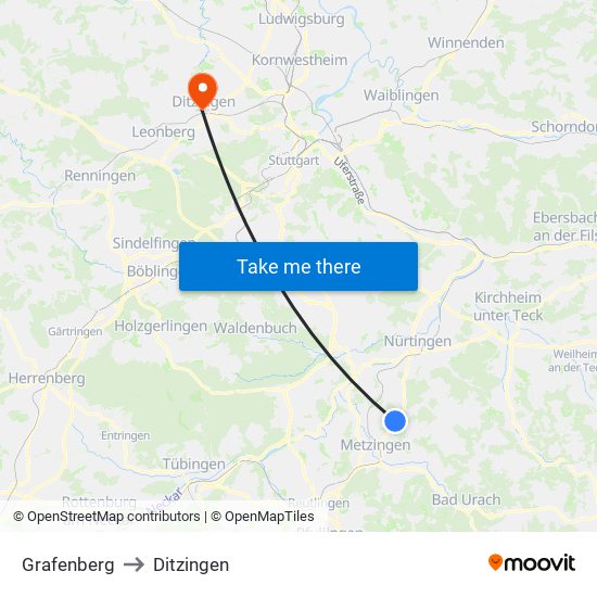 Grafenberg to Ditzingen map