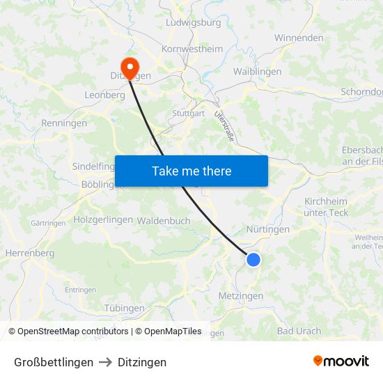 Großbettlingen to Ditzingen map