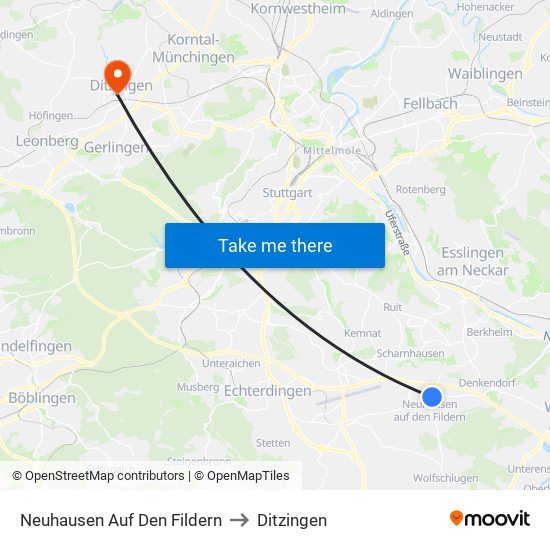 Neuhausen Auf Den Fildern to Ditzingen map