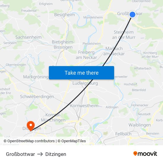 Großbottwar to Ditzingen map