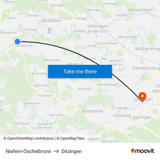 Niefern-Öschelbronn to Ditzingen map