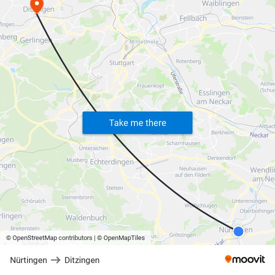 Nürtingen to Ditzingen map