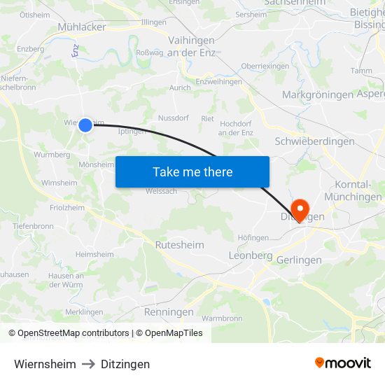 Wiernsheim to Ditzingen map