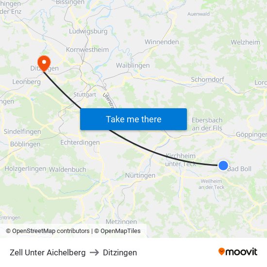 Zell Unter Aichelberg to Ditzingen map