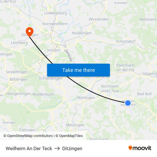 Weilheim An Der Teck to Ditzingen map