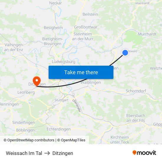 Weissach Im Tal to Ditzingen map