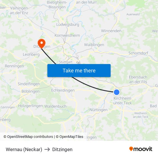 Wernau (Neckar) to Ditzingen map