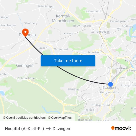 Hauptbf (A.-Klett-Pl.) to Ditzingen map