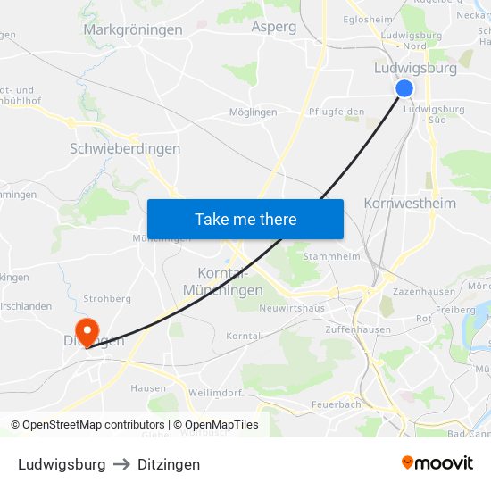 Ludwigsburg to Ditzingen map