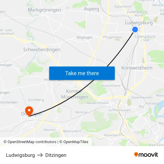 Ludwigsburg to Ditzingen map