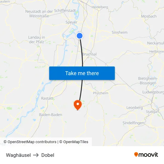 Waghäusel to Dobel map