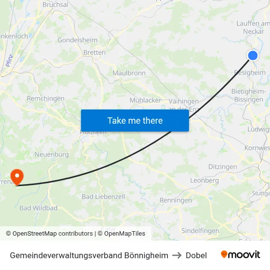 Gemeindeverwaltungsverband Bönnigheim to Dobel map
