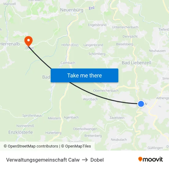 Verwaltungsgemeinschaft Calw to Dobel map
