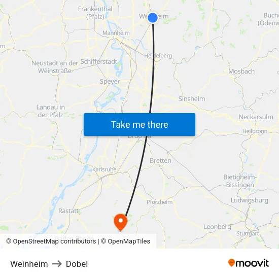 Weinheim to Dobel map