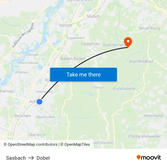 Sasbach to Dobel map