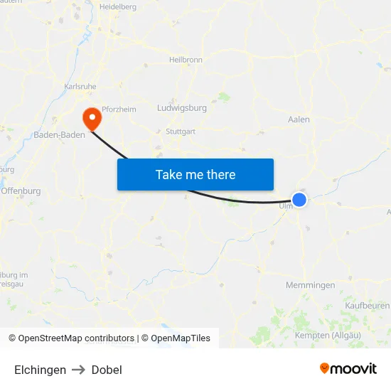 Elchingen to Dobel map
